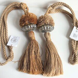 2 Ballard Designs Jute Cord Mercury Glass Drapery Tieback